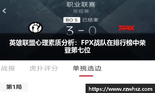 英雄联盟心理素质分析：FPX战队在排行榜中荣登第七位